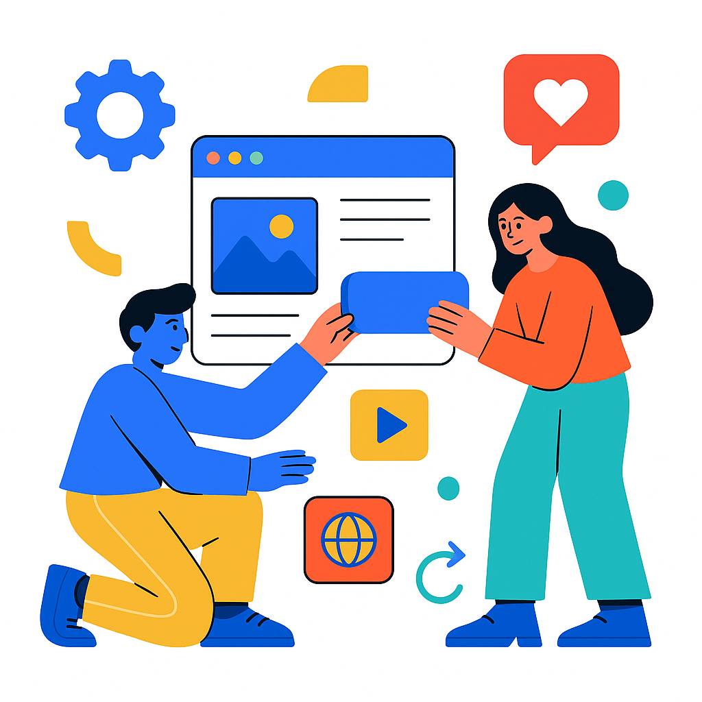Ilustración principal de WebRed con trabajo colaborativo y analíticas